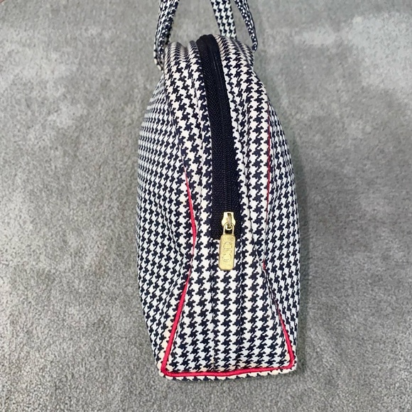 VTG Christian Dior Houndstooth Large Zip Top Handle Carry All Travel Makeup Bag - Picture 8 of 14